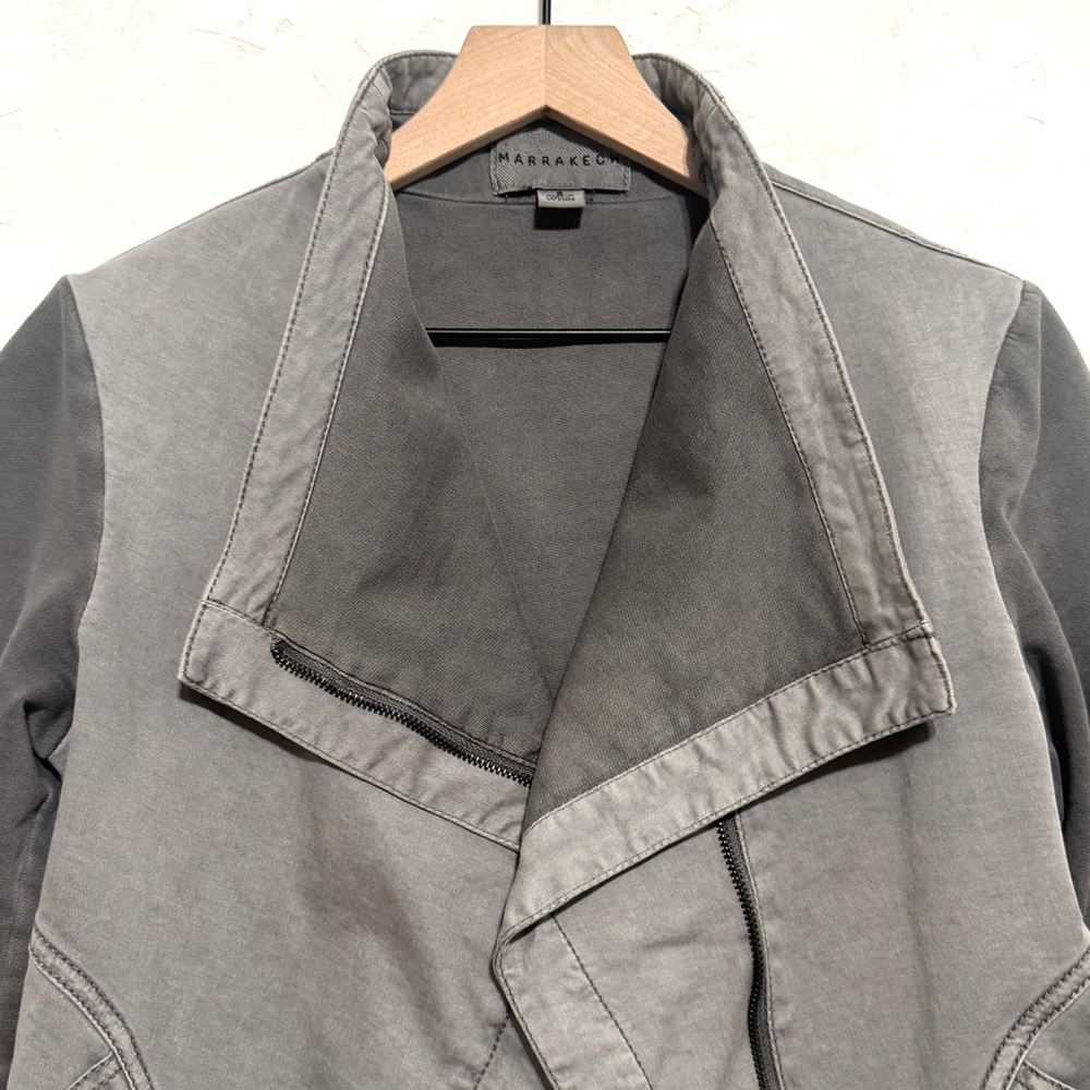 Marrakech Anthropologie gray draped moto jacket S cropped stretch cotton - Picture 4 of 13